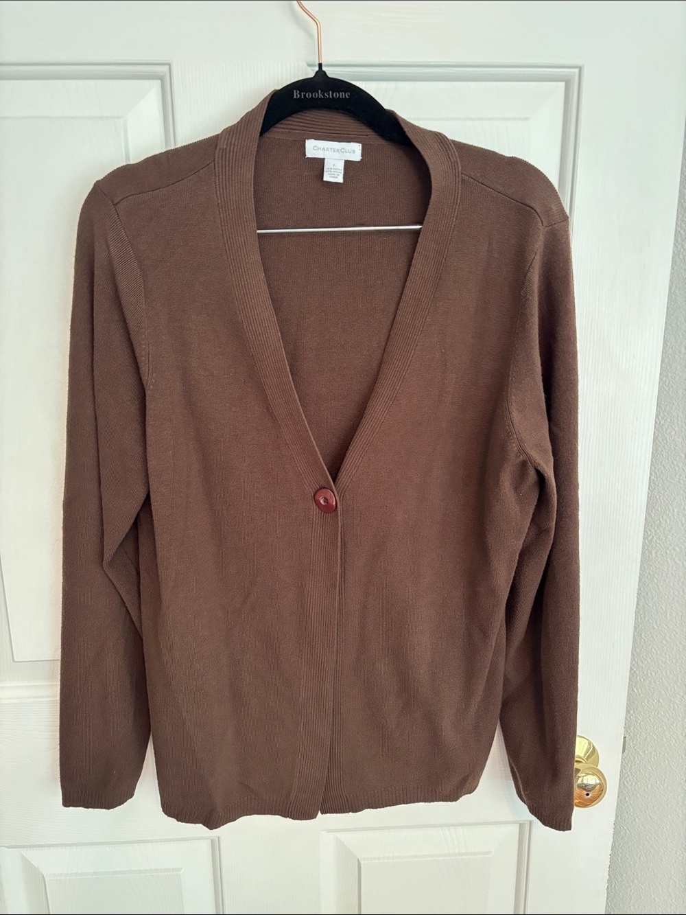 Charter Club Brown Single-Button V-Neck Cardigan